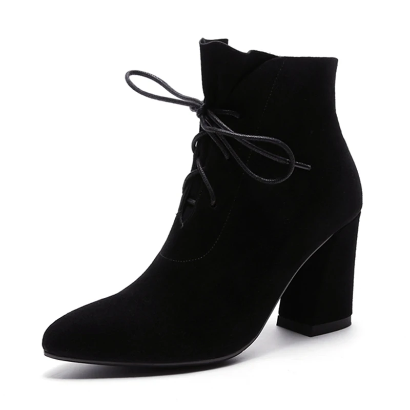 Murah AnmaiRon Botines Mujer 2018 Wanita Menunjuk Toe Padat. Sepatu Bot Wanita Sepatu Hak Tinggi Besar Ukuran 34-40 ZYL1240