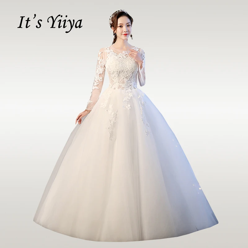 It's YiiYa Wedding Dress Elegant O-neck Lace Floor Length Wedding Dresses Half Sleeve Vestido de novia Free Shipping XXN228