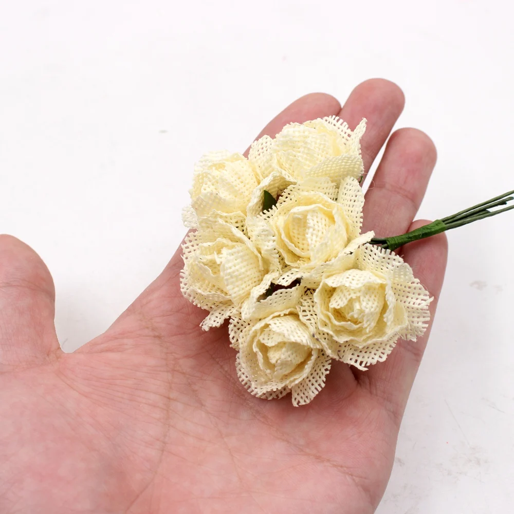 6 шт. сельская Роза из льна 4 см|artificial handmade flowers|flowers forcraft flowers |