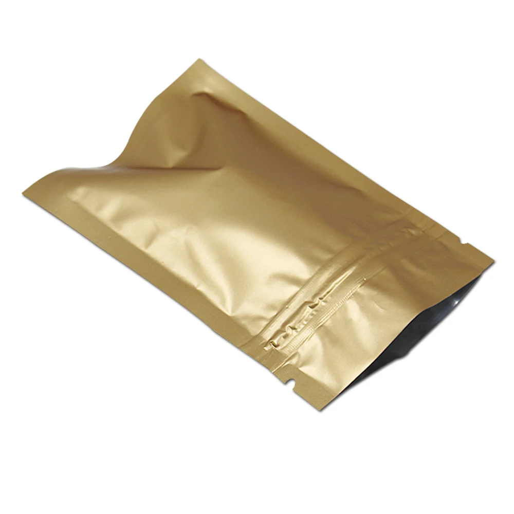 

200Pcs Golden Matte Aluminum Foil Retail Zip Lock Packing Pouch Mylar Foil Storage Zipper Packaging Bag for Dried Food Snack