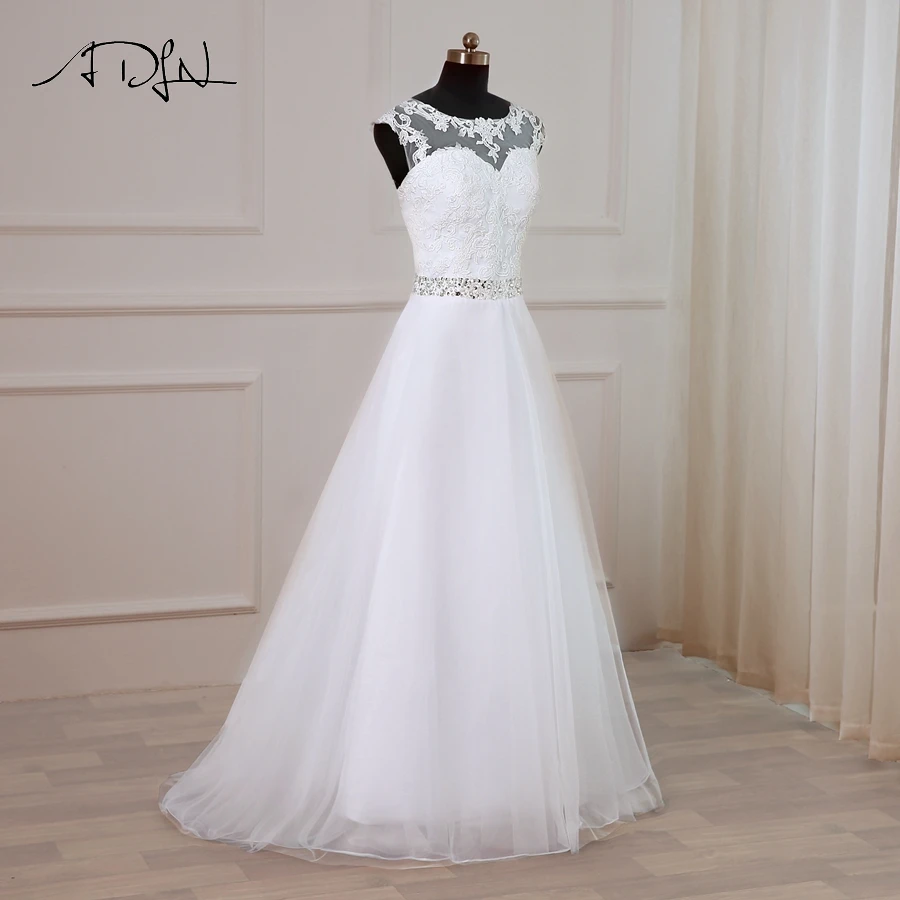 ADLN дешевое свадебное платье с рукавами крылышками и аппликацией из бисера