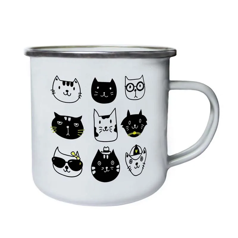 Забавный кот лица кошки влюбленные Новинка Ретро эмаль 11oz кружка | Дом и сад