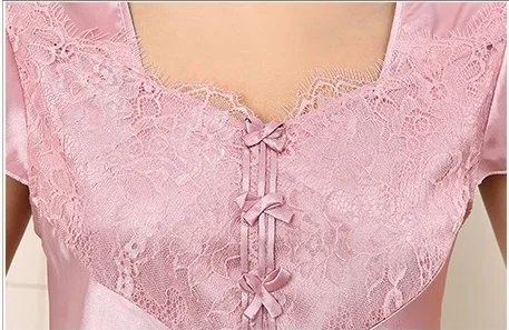 Лето шелк атлас женщины пижамы комплект короткий рукав женское гостиная ночное 4