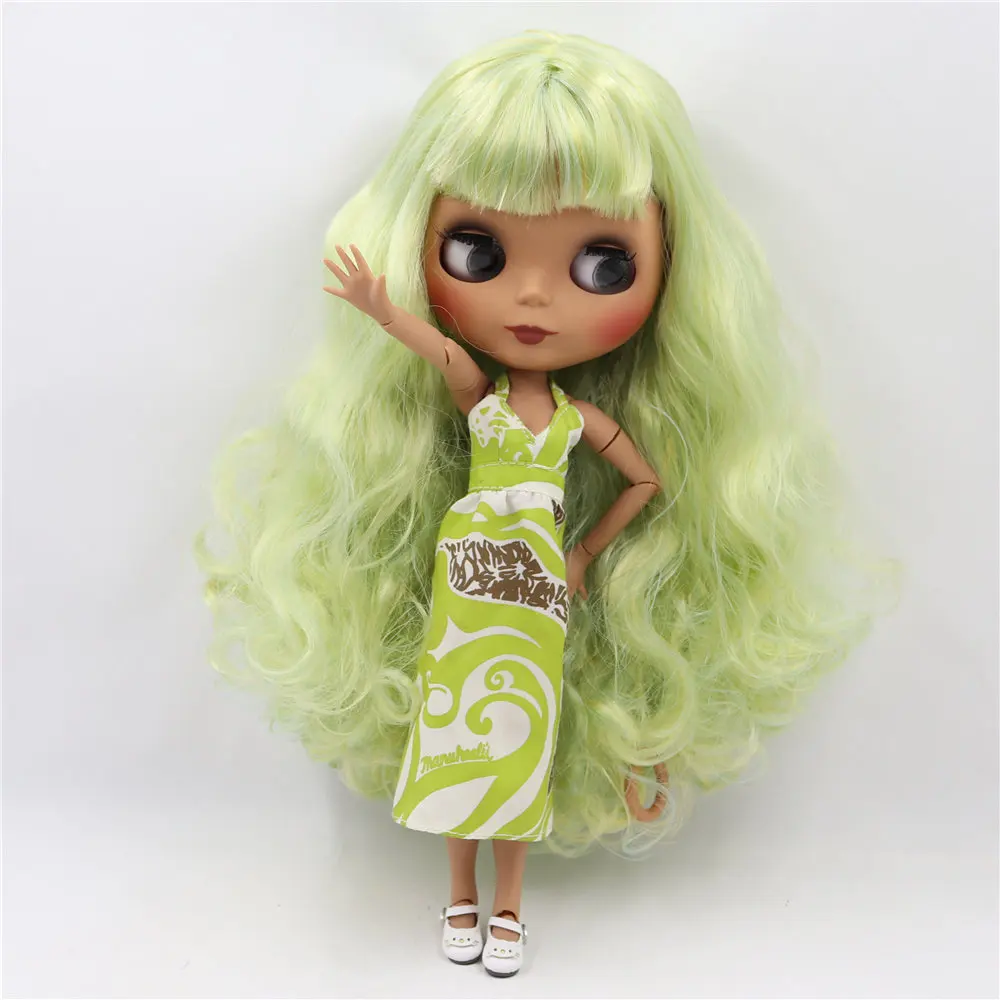 Ледяной DBS Blyth кукольные 1/6 BJD из черной кожи Матовые шарнирное тело зеленые волосы
