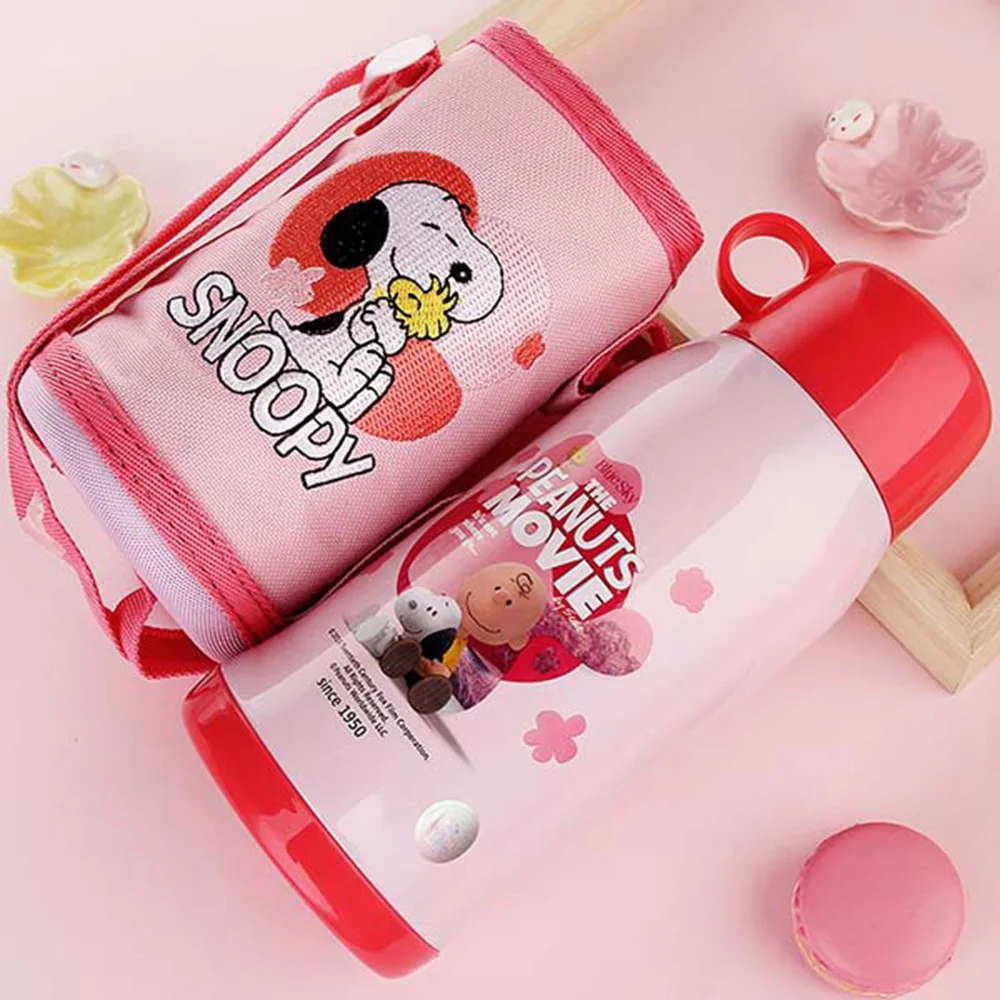 SNOOPY, 550 мл, двойная крышка, соломенная Вакуумная чашка, портативная грелка, дорожная кружка, тренировочная чашка, большая емкость, 3D чашка с вышивкой