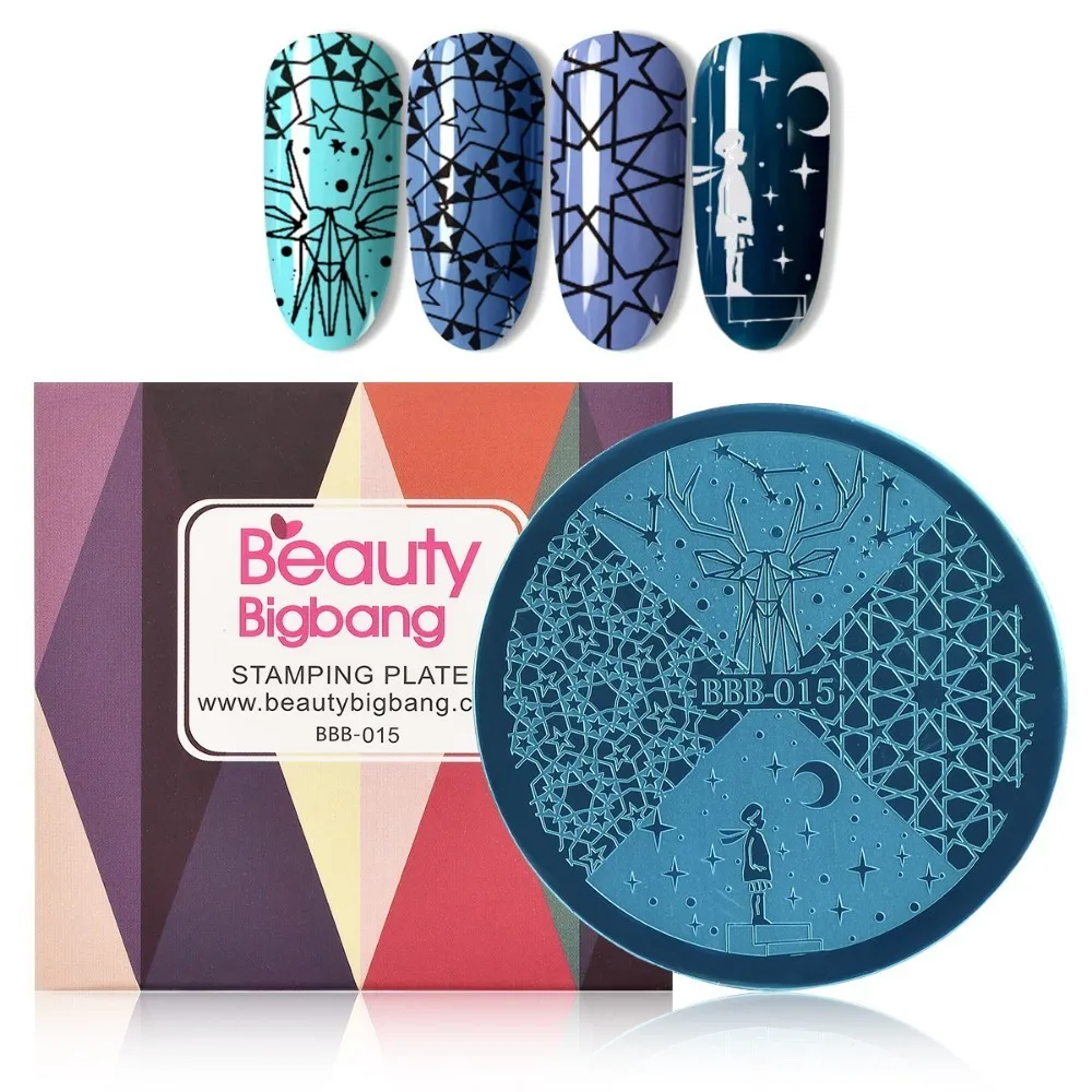 BeautyBigBang круглая Звезда Луна дизайн штамповка для ногтей звездное небо Шаблон