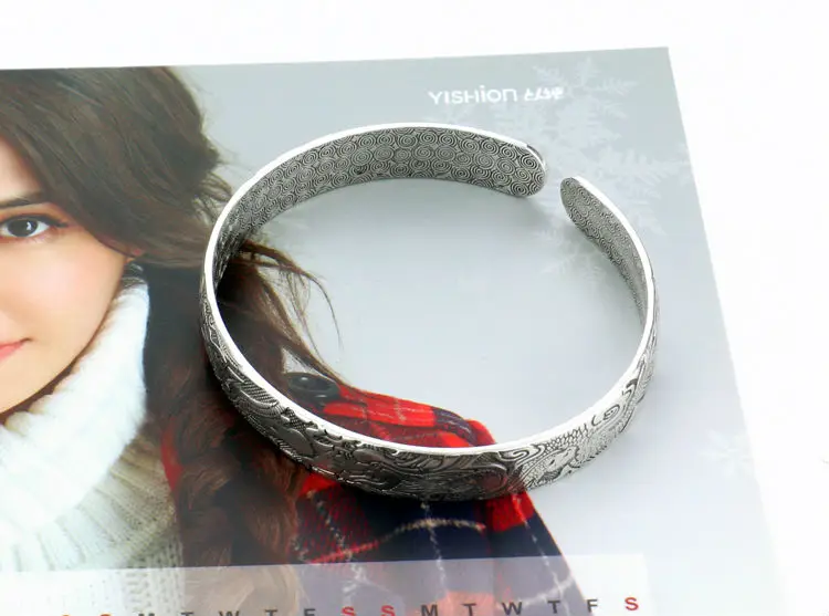 Тайский Серебряный стильный черный браслет. Гармония дракона и феникса. Подходит