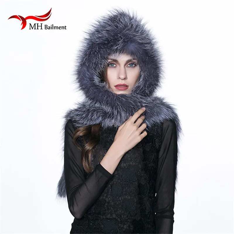 Меховая шапка MH из натурального Лисьего меха зимняя теплая с шарфом женская