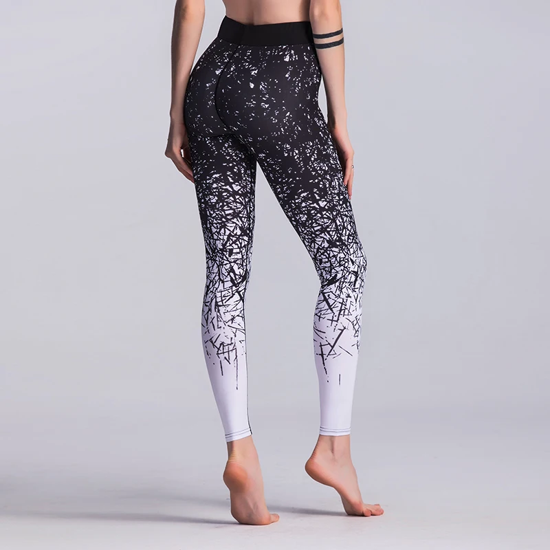 2019 White Black Gradient Printed Sporting Women Leggings Gymming Lady Legging Sexy Push Up Elastic Fitness Pants | Женская одежда