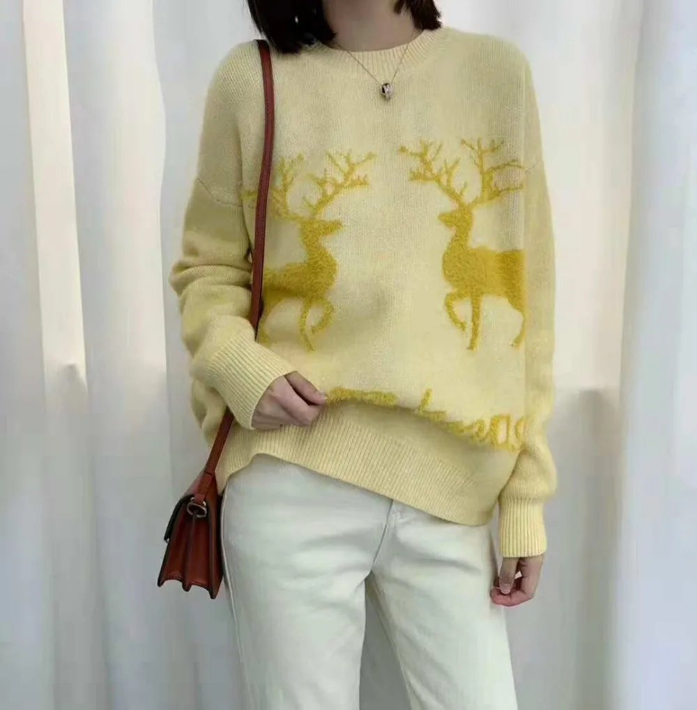H.SA 2019 Spring New Women Christmas Sweaters Oneck Deer Jumpers Cute Kawaii Knit Pullovers Autumn Winter Fashion Tops | Женская одежда