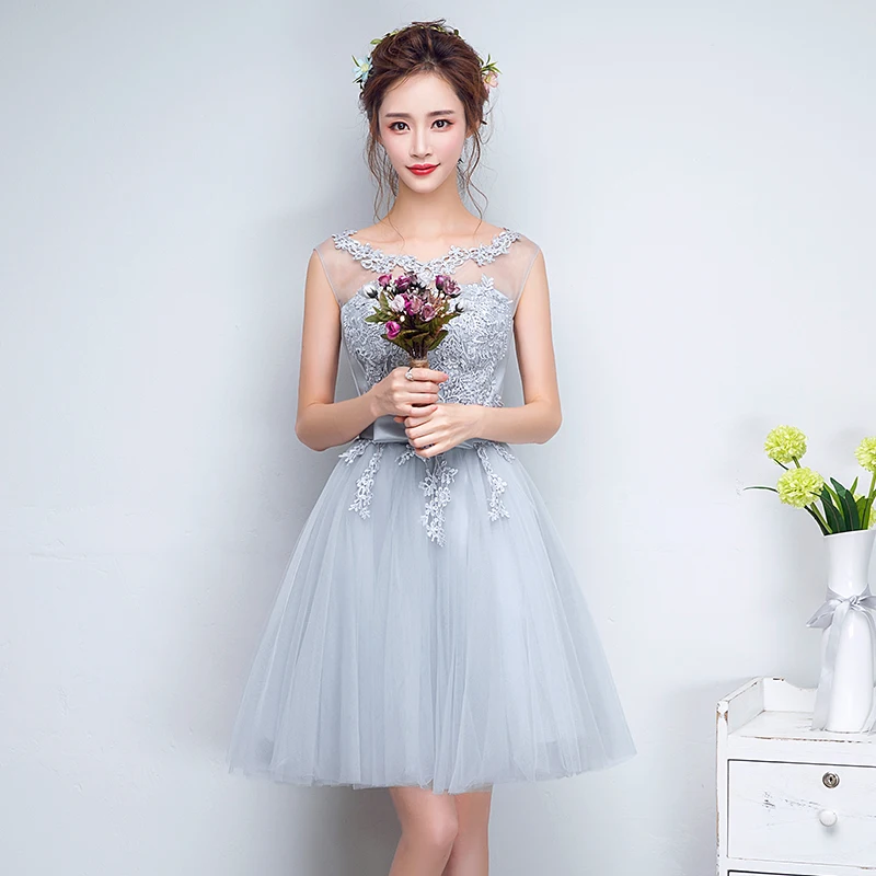 Vestido de festa/Новинка; кружевные платья подружки невесты цвета шампань; короткое платье без рукавов с цветочной вышивкой; дешевый Выпускной вечернее платье; платье до 50