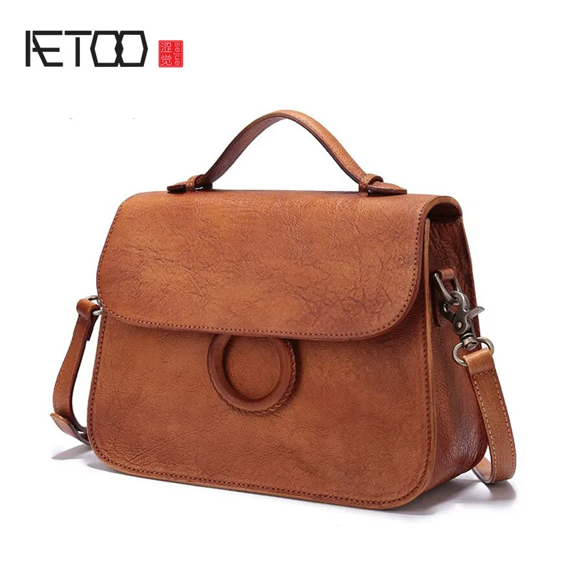AETOO The first layer of leather handbags small square bag casual women portable oblique cross package hand pack | Багаж и сумки