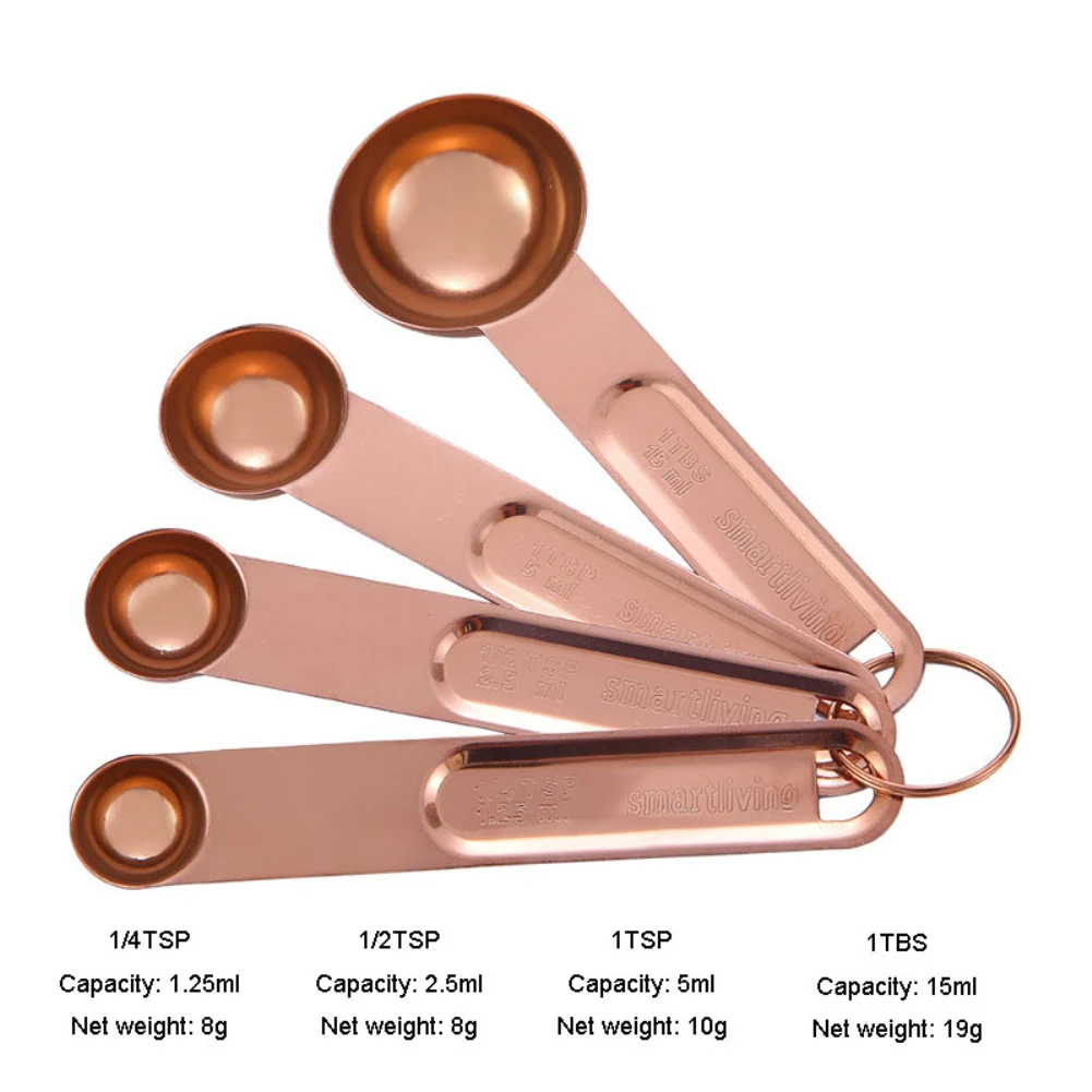 C2-4pcs 8 шт./компл. розовое золото Нержавеющая сталь мерные чашки и ложки набор совок с гравировкой размеры Кухня готовить аксессуары - Цвет: C2-4pcs