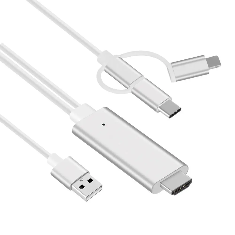 Кабель 3-в-1 Lighting/Type-C/Micro USB к HDMI зеркалирование экрана сотового телефона на ТВ