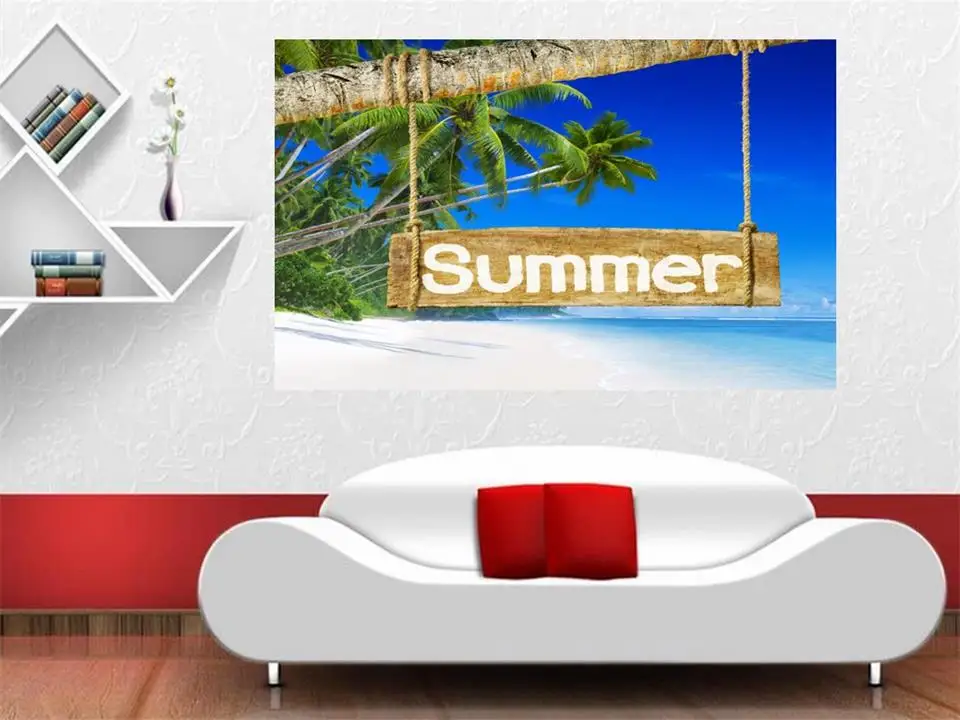 3d фотообои на заказ настенная роспись в гостиную лето пляж Коко дерево живопись