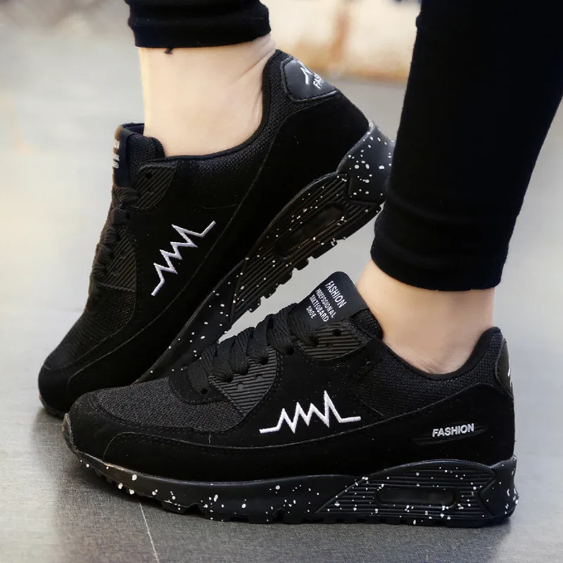 

Sports running shoes ladies fashion sneaker basket femme black breathable platform shoes ladies laces