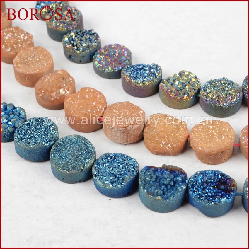 

BOROSA 2PCS NEW Drusy 12mm Square Rainbow Natural Titanium Crystal Druzy Geode Loose Bead for Jewelry Makings Materials LS014