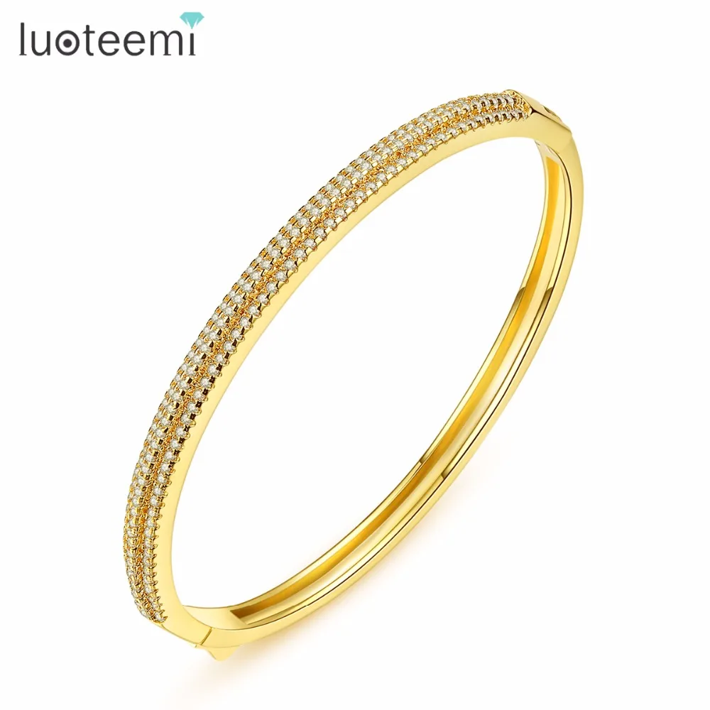 

LUOTEEMI Bangles 4 Rows CZ Gold Color 17CM Vintage Fascination Enchantment Popular Charms For Women Jewelry Valentines Gift