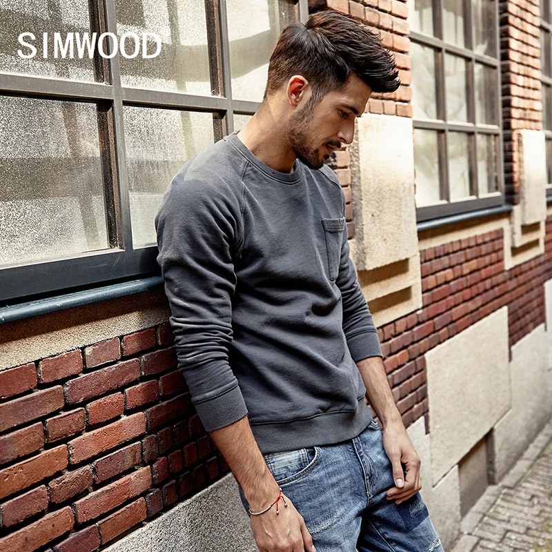 SIMWOOD 2019 Новые мужские толстовки повседневные толстые с длинным рукавом пуловер