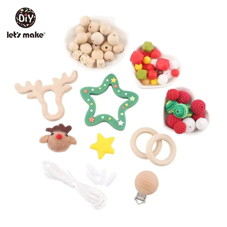 Christmas DIY Set Давайте сделаем Силиконовый Набор Бусин DIY Рождество ожерелье-прорезыватель снег медсестры браслеты крючком бусины Бук деревянные животные Детский Прорезыватель - Цвет: Christmas DIY Set