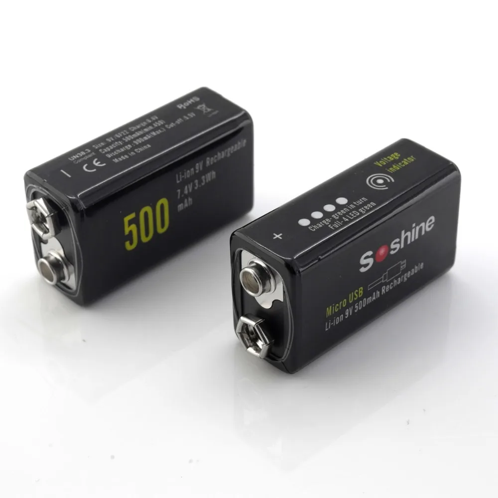 Литий-ионный аккумулятор Soshine 9 В 2 шт. со встроенным портом Micro USB способа зарядки