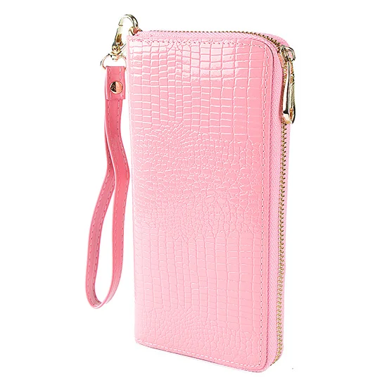pink Женские кошельки из кожи аллигатора, кошелек из крокодиловой кожи, Женский держатель для карт, роскошная сумка для денег в долларах, Женская Золотая длинная Сумочка, браслет для девушек - Цвет: pink