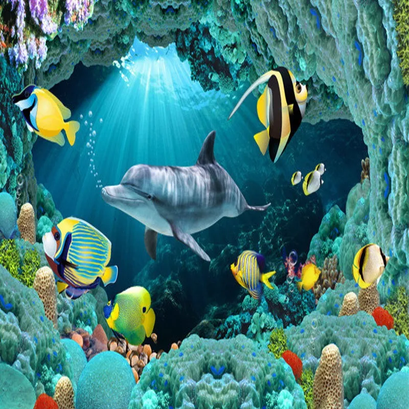 

Free Shipping Underwater world 3D floor painting thickened waterproof bedroom bathroom living room square flooring mural