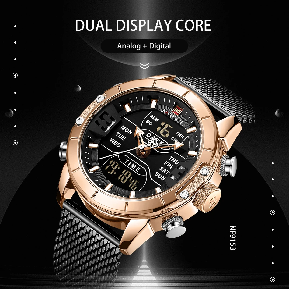 Мужские часы лучший бренд класса люкс NAVIFORCE 9153 светодиодный Секундомер спортивные военные водонепроницаемые наручные часы со стальным ремешком Мужские часы