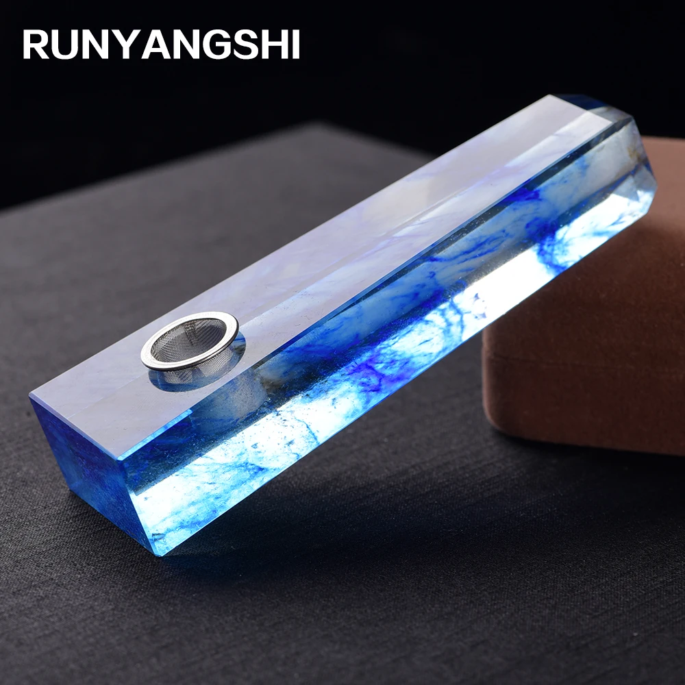 Runyangshi искусственный кристалл курительный фильтр для труб кварцевый камень синий прозрачный палочка 1 шт. трубка курительная высокого качества PL08