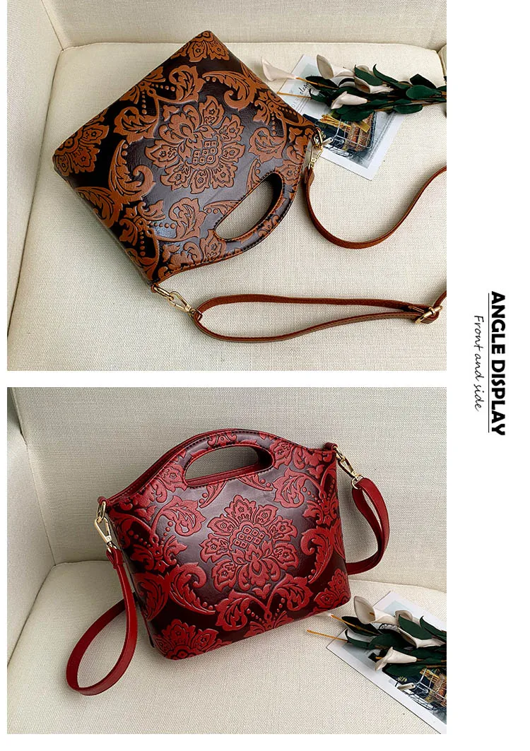 Rodful ретро цветочные сумка тисненая кожа для женщин Винтаж crossbody сумка Роскошные tote высокое качество