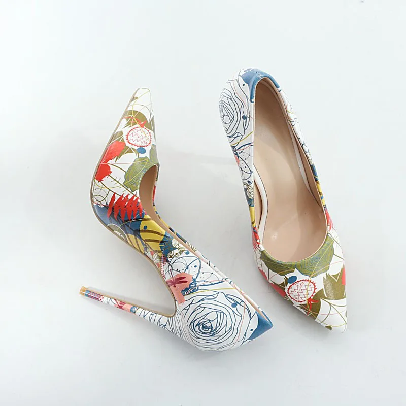

Spring/Autumn Women Pumps Lady Shoes Stilettoes Big Size High Thin Heels Pointed Toe Casual Fashion Slip-On Shallow Printing
