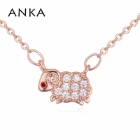 anka cute aries aaa cubic zircon necklace rose gold color animal sheep constellation pendant for choker women jewelry 115021