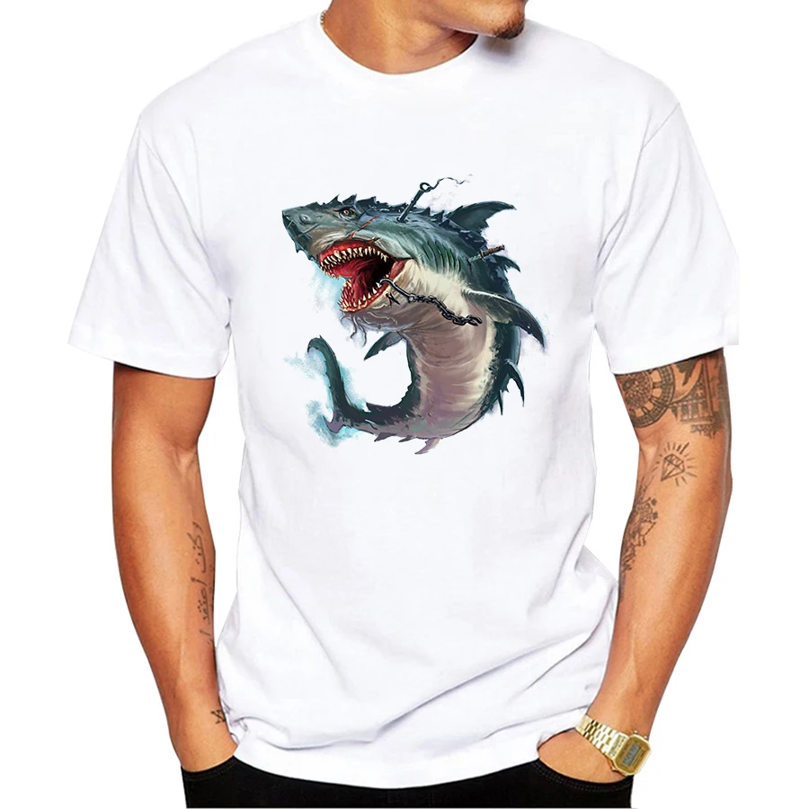 Травмированная Футболка с принтом акулы для мужчин Camisetas Hombre футболка короткими