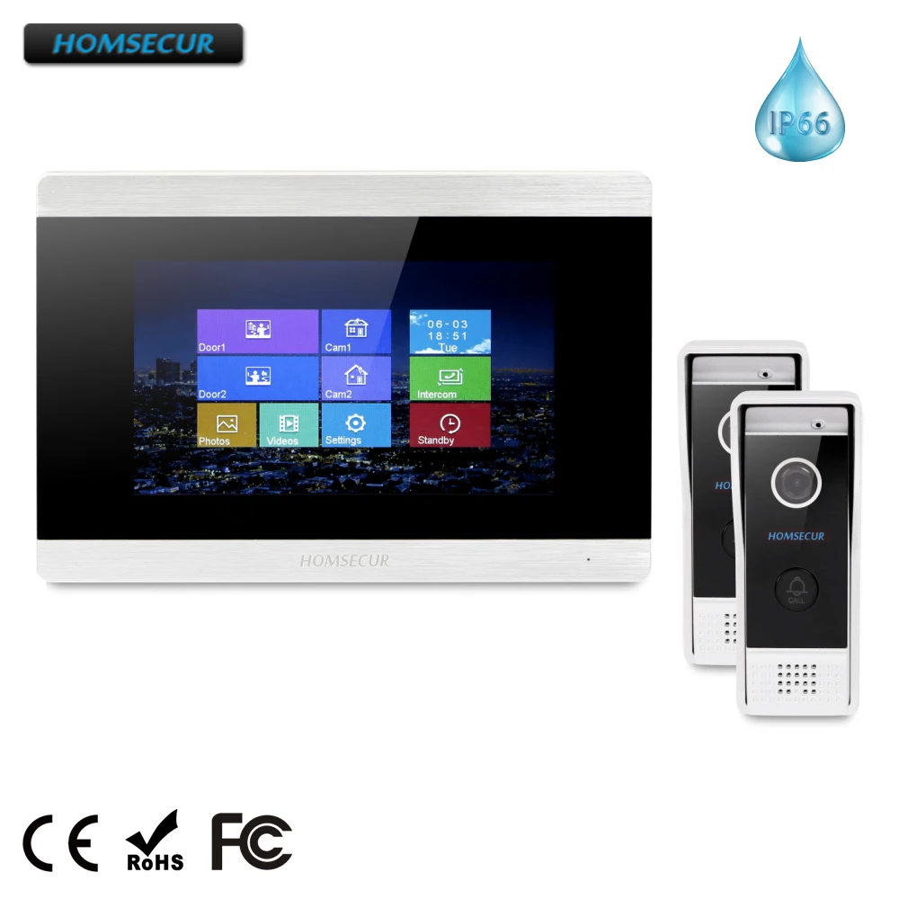 

HOMSECUR 7" Wired Hands-free Video Door Phone Intercom System with Voice Message BC031-B +BM715-S