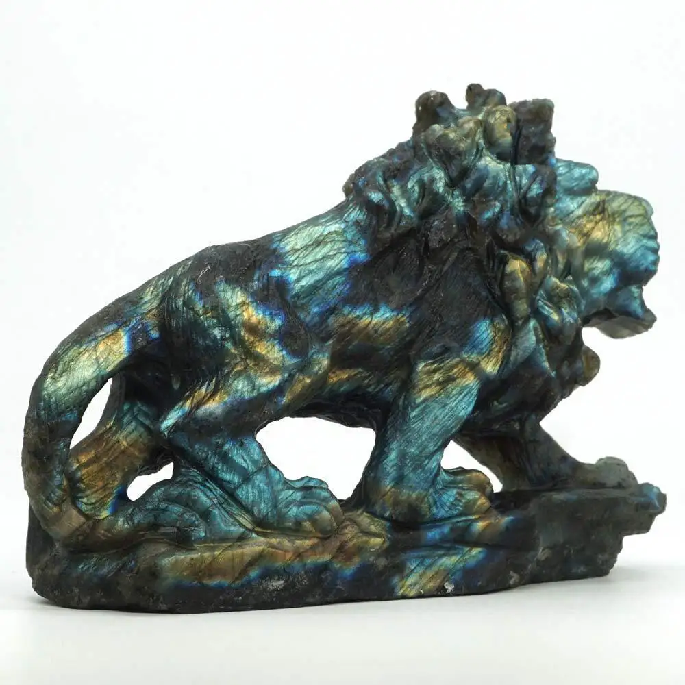 Lion Figurine Natural Gemstone Labradorite Carved Animal Statue Home Ornament | Дом и сад