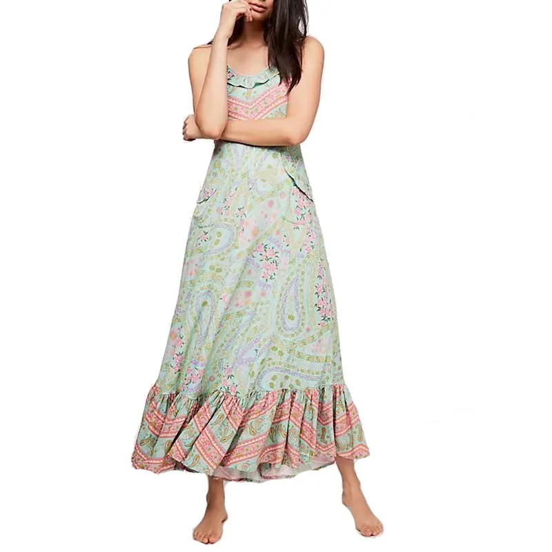 Женское пляжное платье с открытой спиной Boho свободное повседневное оборками
