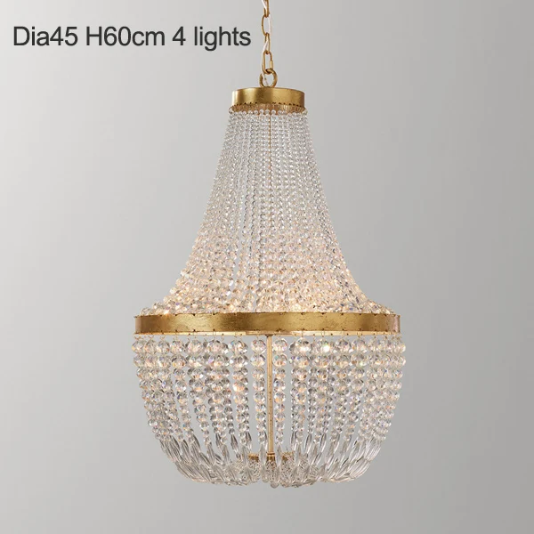 Dia45 H60cm 4 lights Винтажная Золотая люстра освещение K9 Хрустальная бусина подвесная люстра Ретро подвесные светильники для гостиной спальни кухни столовой - Цвет абажура: Dia45 H60cm 4 lights