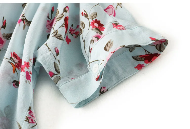 Women Blouse REAL SILK Crepe Floral Print Blouse Shirt Half Sleeved Office Lady Blouses Summer Shirt