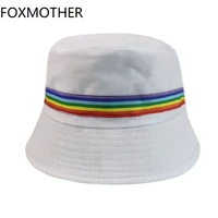 foxmother new women bucket hats black white solid color rainbow fisherman hats 2021 new