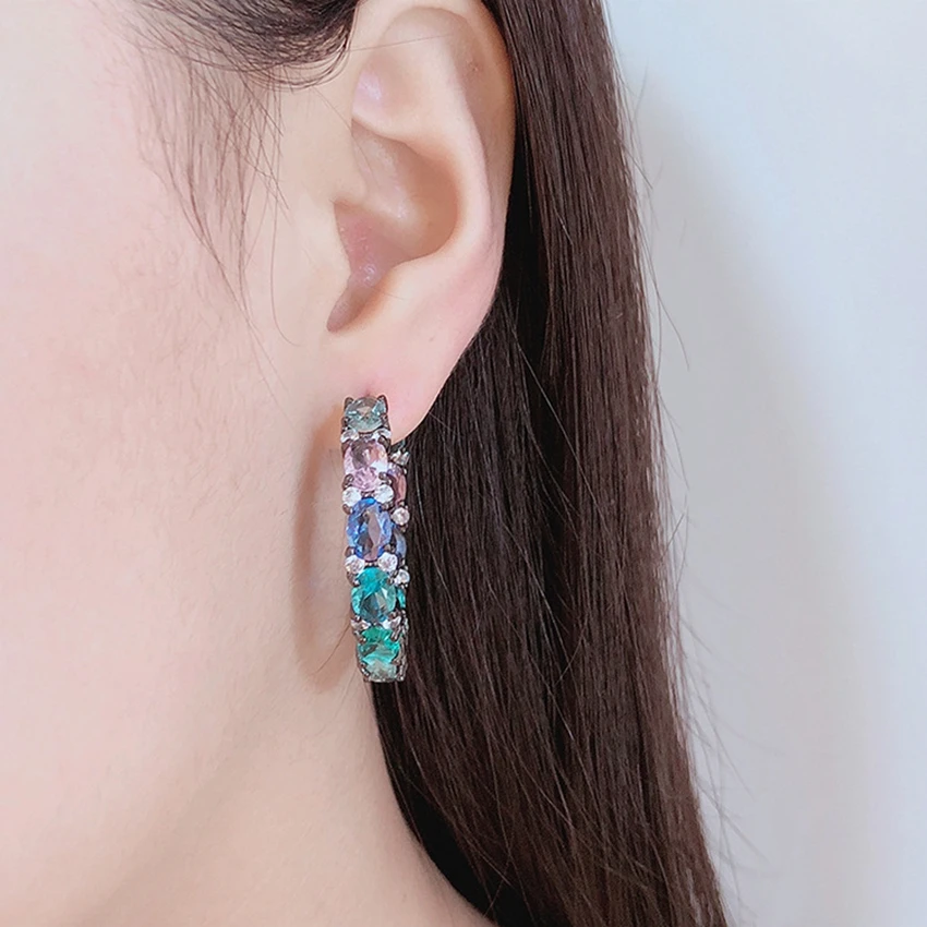 Round Circle Rhinestone Cubic Zircon Luxury Hoop Earrings for Women Three Colors Gold Filled Fashion Jewelry Dropshipping | Украшения и