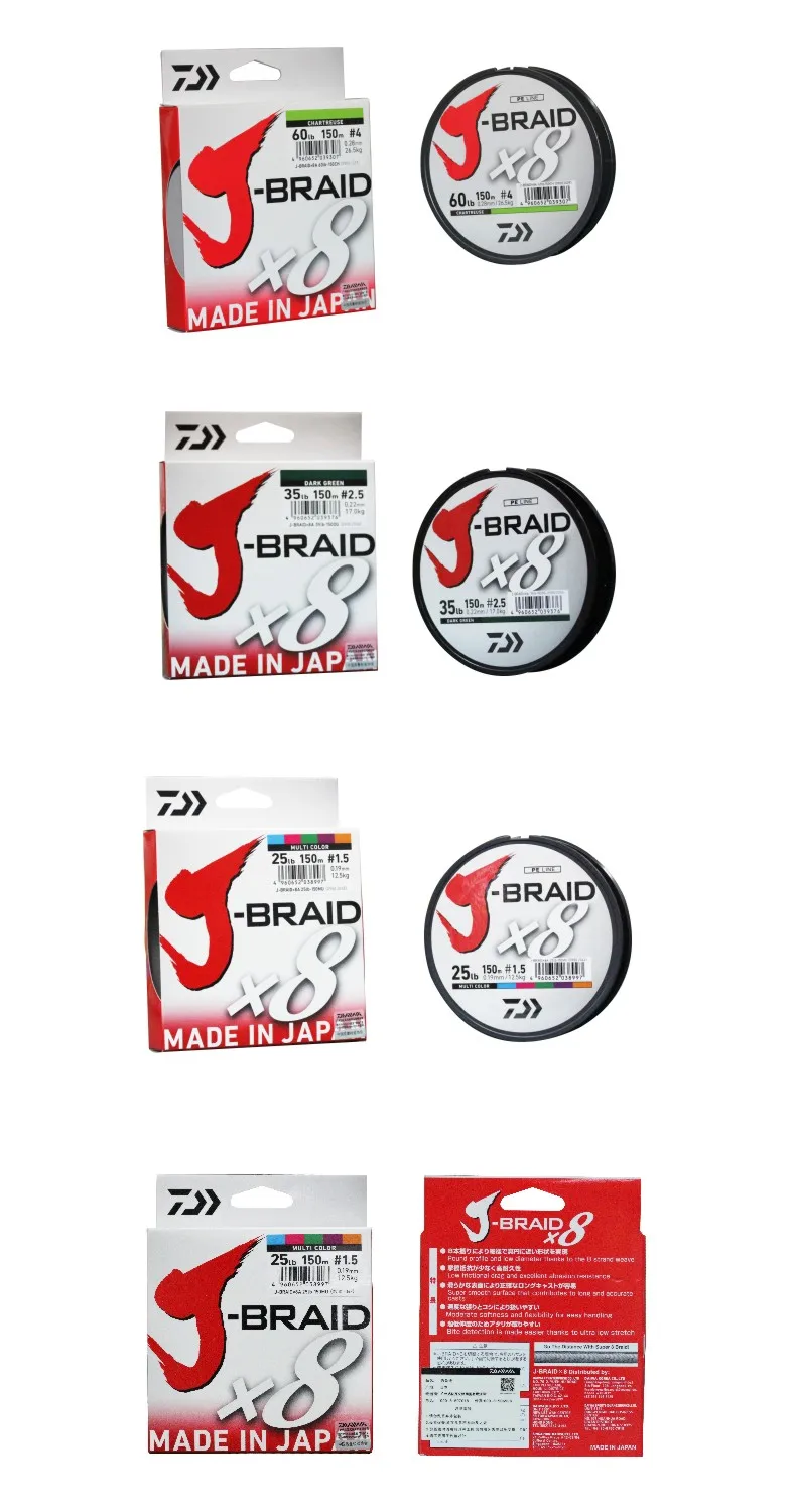 Daiwa оригинальная J-BRAID X8 150 м 8 плетеная леска из мононити 10-60 фунтов, сделано в Японии