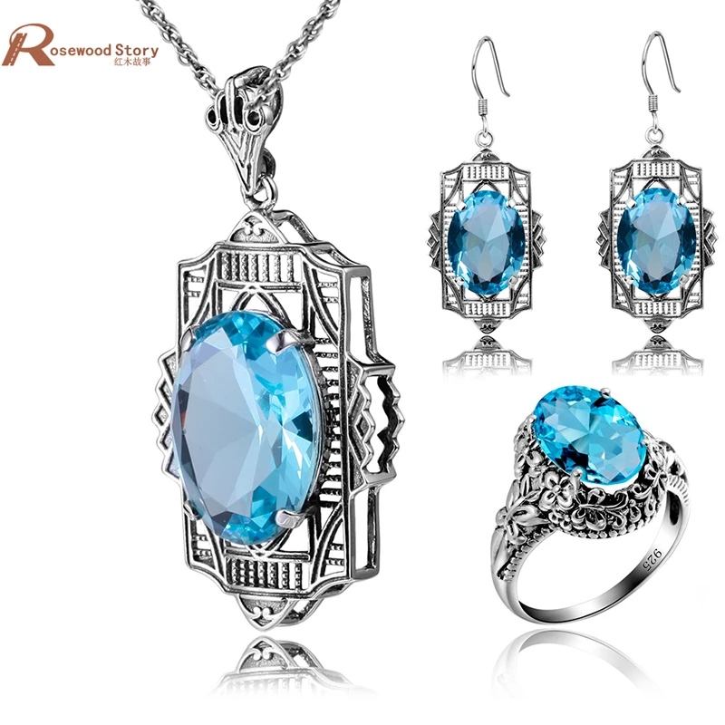 Женский винтажный комплект из кольца и серёг серебра 925 пробы|jewelry sets|jewelry sets