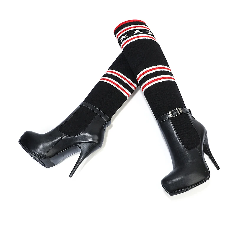 Роскошные 23 модели стрейч шерстяные сапоги до колена женская обувь осенние