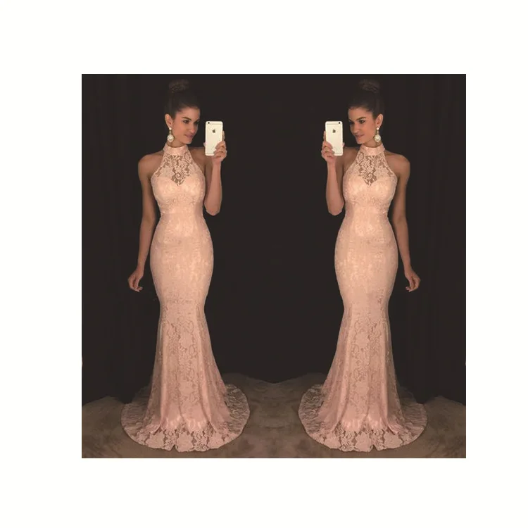 

sexy lace solid trumpet sleeveless empire off the shoulder halter new dresses spring mermaid banquet female dresses