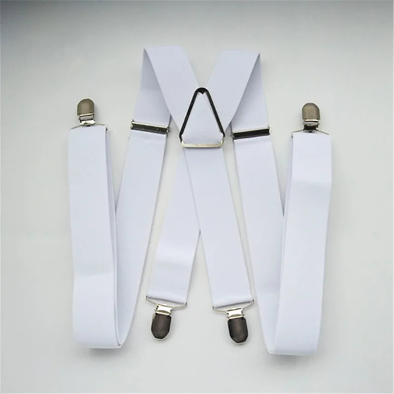 BD054-L XL XXL size White 3.5 width suspender for Adult adjustable elastic X back pants braces for men and women clips on