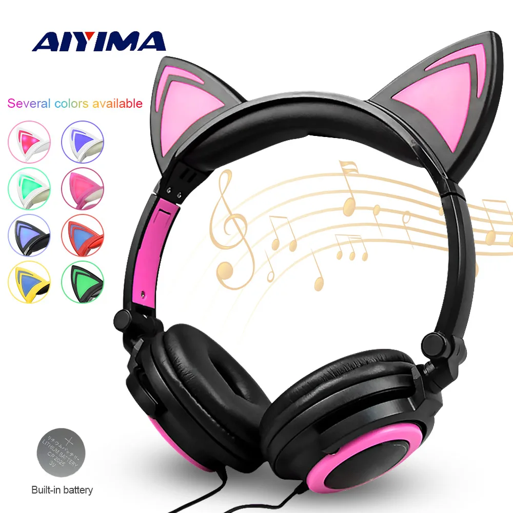 Складные мигающие наушники AIYIMA игровые наушники-вкладыши с кошачьими ушками