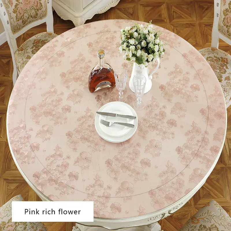 Pink rich flower 1.0 IHAD круглая скатерть ПВХ пластиковые скатерти с принтом водонепроницаемый маслостойкий Мягкий стеклянный домашний кухонный коврик диаметр 60-90 см 1 мм - Цвет: Pink rich flower 1.0