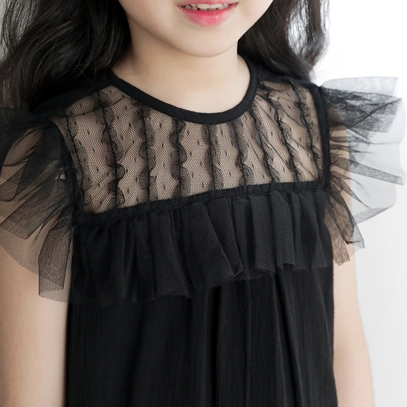 2019 new summer sleeveless black dress age for 4-16 yrs teenage girls princess costume big spring lace ruffle party frocks | Детская