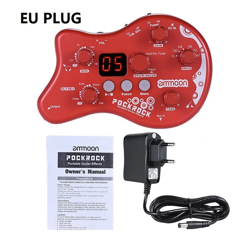 Red x EU plug Ammoon PockRock гитарная педаль мультиэффектов процессор гитарный эффект педаль 15 эффектов адаптер питания аксессуары для гитары - Цвет: Red x EU plug