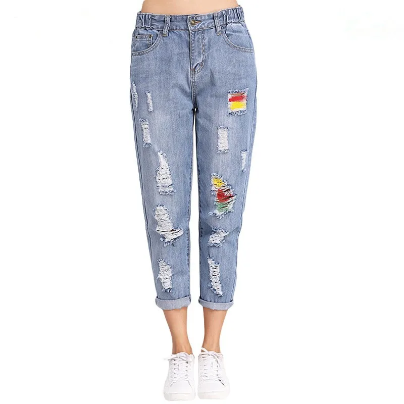 2021 модные весенне-летние джинсы большого размера с дырками женские свободные